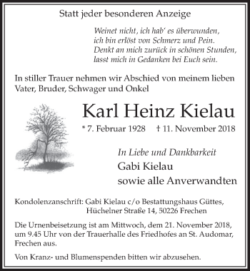 Anzeige von Karl Heinz Kielau von  Sonntags-Post 