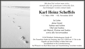 Anzeige von Karl Heinz Scheffels von  Lokalanzeiger 