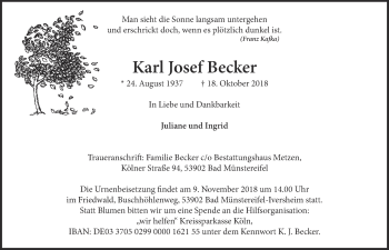 Anzeige von Karl Josef Becker von  Blickpunkt Euskirchen 