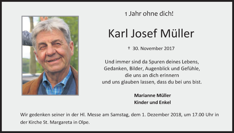  Traueranzeige für Karl Josef Müller vom 28.11.2018 aus Kölner Stadt-Anzeiger / Kölnische Rundschau / Express