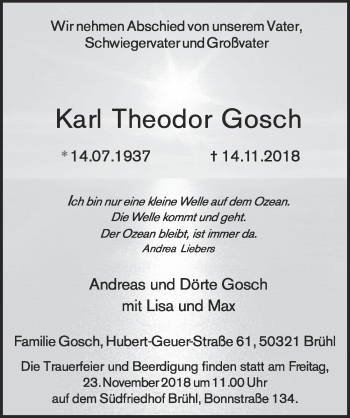Anzeige von Karl Theodor Gosch von  Schlossbote/Werbekurier 