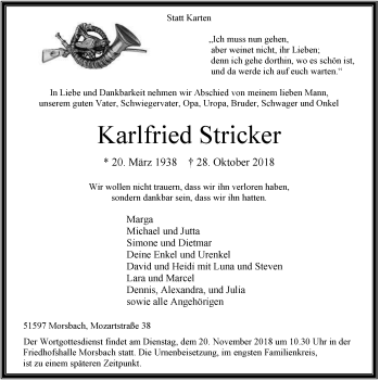 Anzeige von Karlfried Stricker von  Lokalanzeiger 