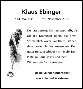 Anzeige von Klaus Ebinger von Kölner Stadt-Anzeiger / Kölnische Rundschau / Express