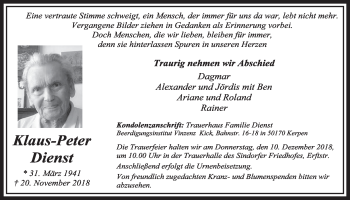 Anzeige von Klaus-Peter Dienst von  Sonntags-Post 