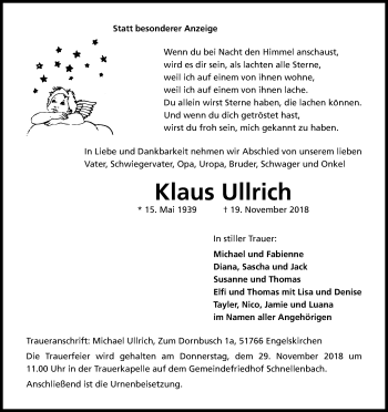 Anzeige von Klaus Ullrich von Kölner Stadt-Anzeiger / Kölnische Rundschau / Express