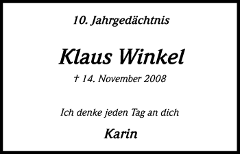 Anzeige von Klaus Winkel von Kölner Stadt-Anzeiger / Kölnische Rundschau / Express
