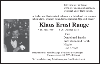 Anzeige von Klaus Ernst Runge von  Werbepost 