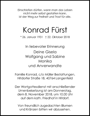 Anzeige von Konrad Fürst von Kölner Stadt-Anzeiger / Kölnische Rundschau / Express