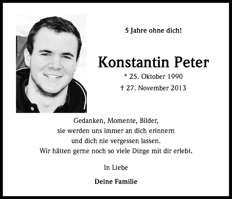  Traueranzeige für Konstantin Peter vom 24.11.2018 aus Kölner Stadt-Anzeiger / Kölnische Rundschau / Express