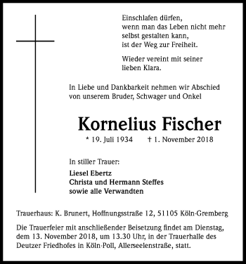 Anzeige von Kornelius Fischer von Kölner Stadt-Anzeiger / Kölnische Rundschau / Express