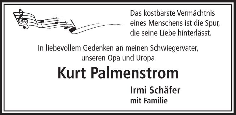  Traueranzeige für Kurt Palmenstrom vom 28.11.2018 aus  Anzeigen Echo 