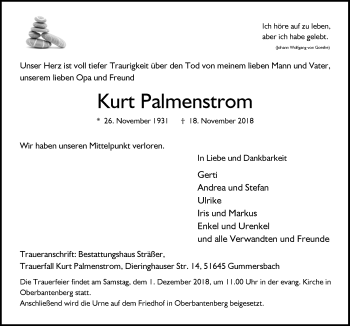 Anzeige von Kurt Palmenstrom von  Anzeigen Echo 