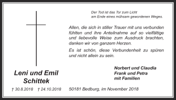 Anzeige von Leni Schittek von  Werbepost 