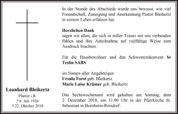 Anzeige von Leonhard Bleikertz von  Schaufenster/Blickpunkt 