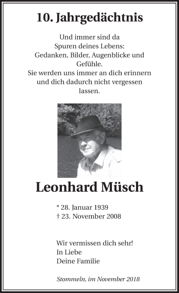 Anzeige von Leonhard Müsch von  Sonntags-Post 