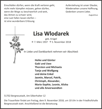 Anzeige von Lisa Wlodarek von  Anzeigen Echo 