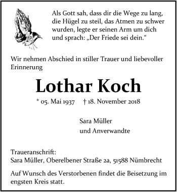 Anzeige von Lothar Koch von  Anzeigen Echo  Lokalanzeiger 