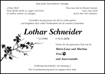 Anzeige von Lothar Schneider von Kölner Stadt-Anzeiger / Kölnische Rundschau / Express