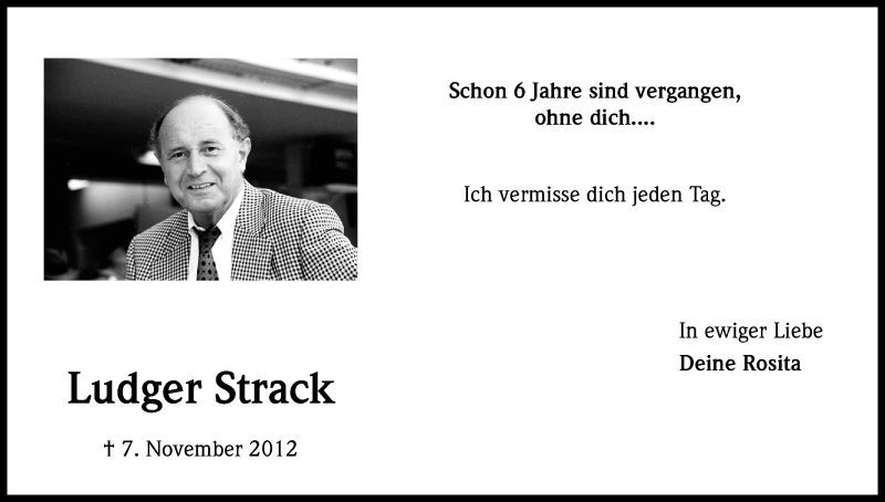  Traueranzeige für Ludger Strack vom 07.11.2018 aus Kölner Stadt-Anzeiger / Kölnische Rundschau / Express