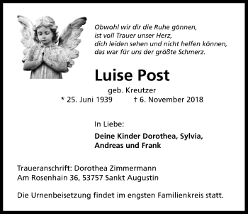 Anzeige von Luise Post von Kölner Stadt-Anzeiger / Kölnische Rundschau / Express