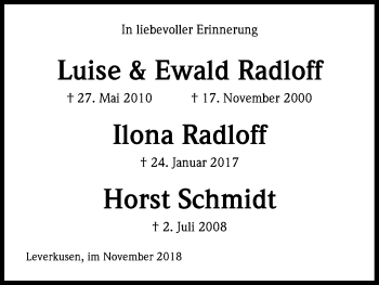 Anzeige von Luise Radloff von Kölner Stadt-Anzeiger / Kölnische Rundschau / Express