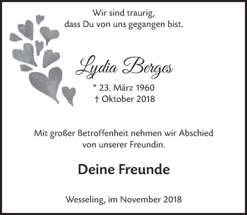 Anzeige von Lydia Berges von  Schlossbote/Werbekurier 