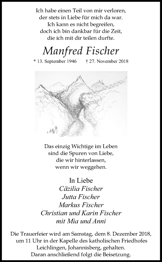  Traueranzeige für Manfred Fischer vom 01.12.2018 aus Kölner Stadt-Anzeiger / Kölnische Rundschau / Express