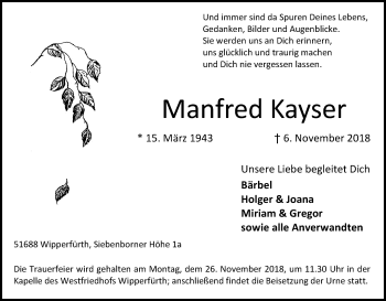 Anzeige von Manfred Kayser von Kölner Stadt-Anzeiger / Kölnische Rundschau / Express