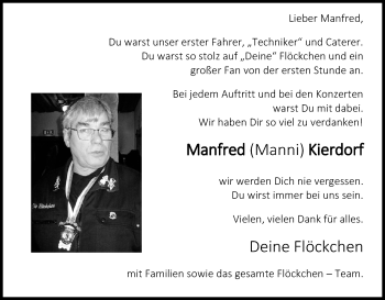 Anzeige von Manfred  Kierdorf von Kölner Stadt-Anzeiger / Kölnische Rundschau / Express