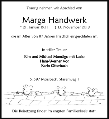 Anzeige von Marga Handwerk von  Lokalanzeiger 