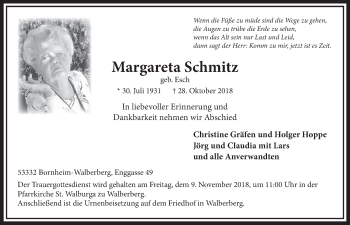 Anzeige von Margareta Schmitz von  Schlossbote/Werbekurier 