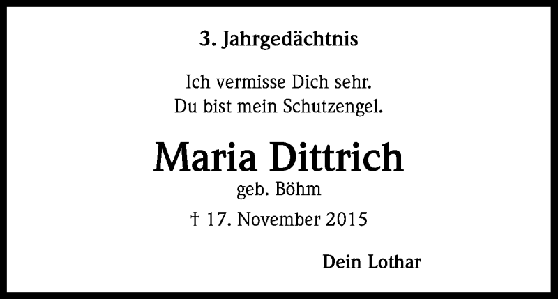  Traueranzeige für Maria Dittrich vom 18.07.2023 aus Kölner Stadt-Anzeiger / Kölnische Rundschau / Express