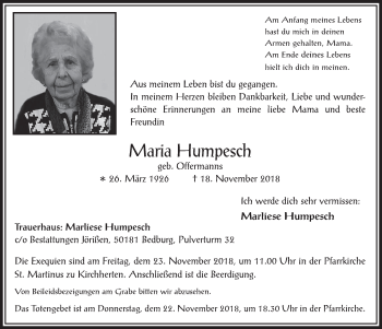 Anzeige von Maria Humpesch von  Werbepost 