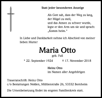 Anzeige von Maria Otto von Kölner Stadt-Anzeiger / Kölnische Rundschau / Express