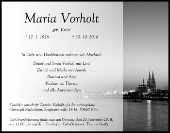 Anzeige von Maria Vorholt von Kölner Stadt-Anzeiger / Kölnische Rundschau / Express