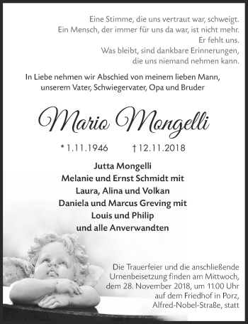 Anzeige von Mario Mongelli von  Kölner Wochenspiegel 