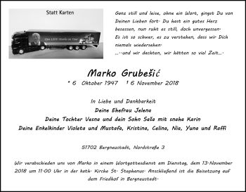 Anzeige von Marko Grubesic von Kölner Stadt-Anzeiger / Kölnische Rundschau / Express