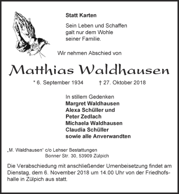 Anzeige von Matthias Waldhausen von  Blickpunkt Euskirchen 