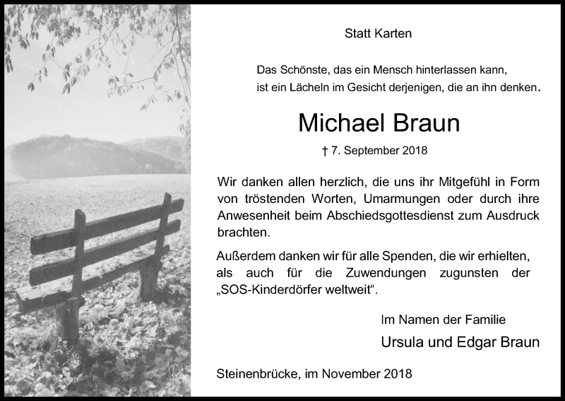  Traueranzeige für Michael Braun vom 10.11.2018 aus Kölner Stadt-Anzeiger / Kölnische Rundschau / Express