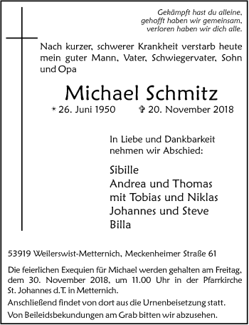 Anzeige von Michael Schmitz von  Schlossbote/Werbekurier 