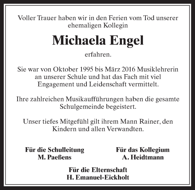  Traueranzeige für Michaela Engel vom 07.11.2018 aus  Werbepost 
