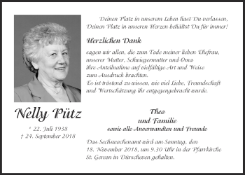 Anzeige von Nelly Pütz von  Blickpunkt Euskirchen 