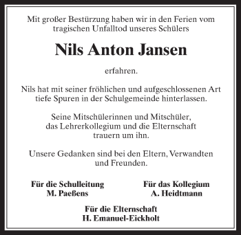 Anzeige von Nils Anton Jansen von  Werbepost 