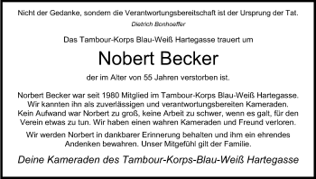 Anzeige von Nobert Becker von Kölner Stadt-Anzeiger / Kölnische Rundschau / Express
