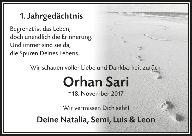  Traueranzeige für Orhan Sari vom 21.11.2018 aus  Anzeigen Echo 