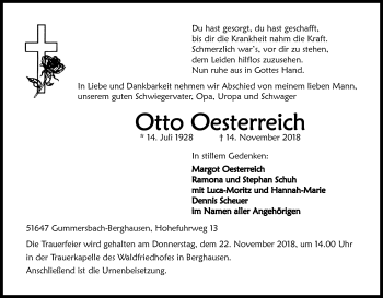 Anzeige von Otto Oesterreich von Kölner Stadt-Anzeiger / Kölnische Rundschau / Express