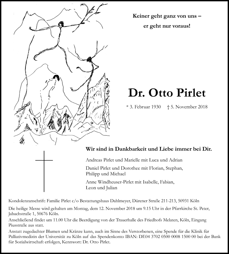  Traueranzeige für Otto Pirlet vom 10.11.2018 aus Kölner Stadt-Anzeiger / Kölnische Rundschau / Express