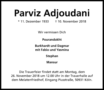 Anzeige von Parviz Adjoudani von Kölner Stadt-Anzeiger / Kölnische Rundschau / Express