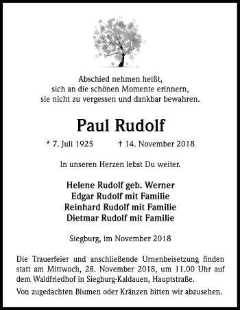Anzeige von Paul Rudolf von Kölner Stadt-Anzeiger / Kölnische Rundschau / Express