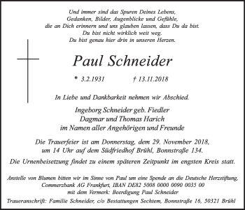 Anzeige von Paul Schneider von  Schlossbote/Werbekurier 